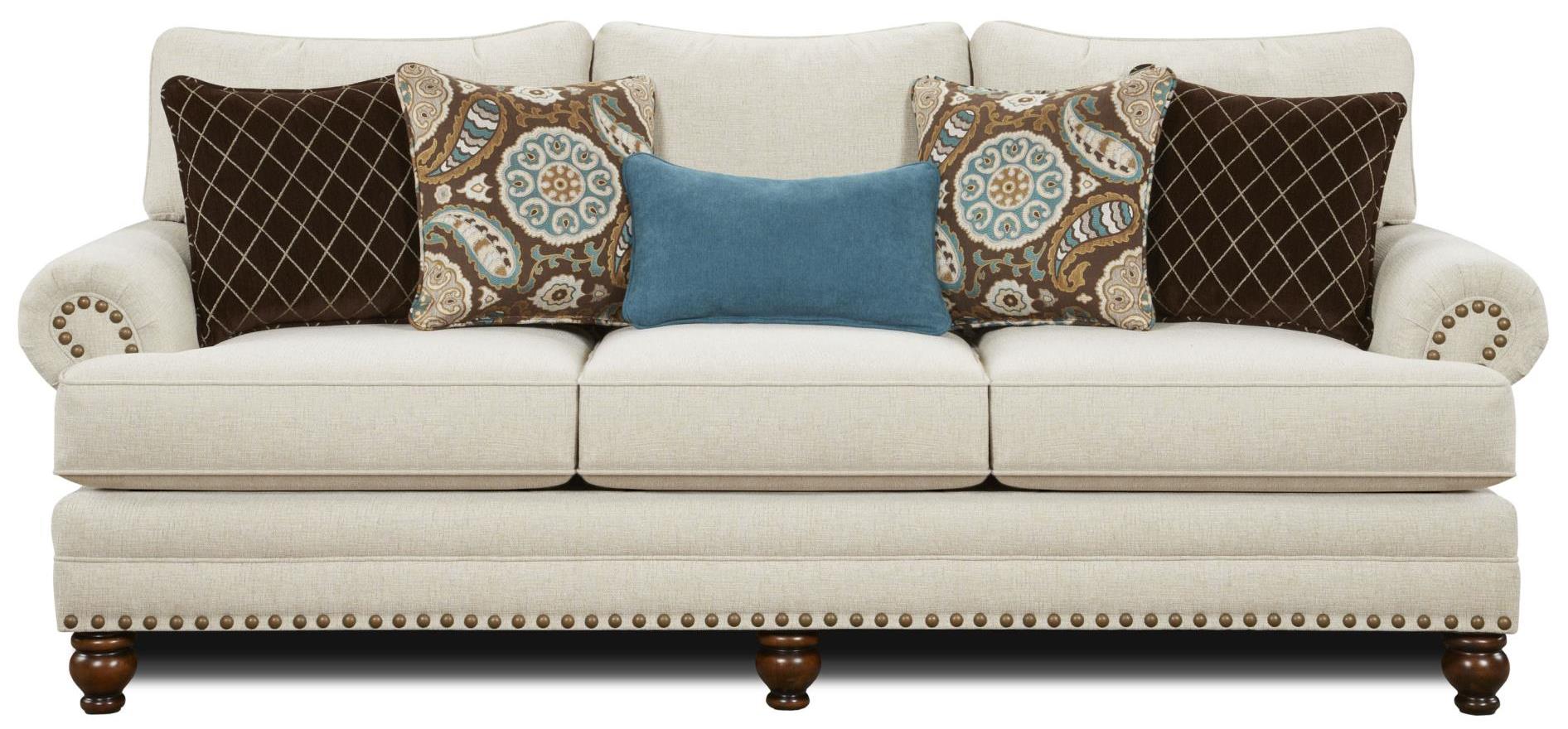 Fusion Furniture 2820 Traditional Sofa with Nailhead Trim Royal